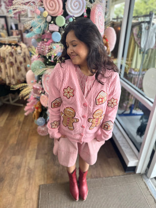FINAL SALE- Pink Cable Knit Gingerbread Cardigan Top