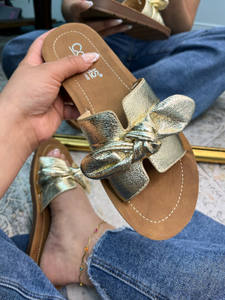 Corkys Too Cute Gold Bow Metallic Sandal