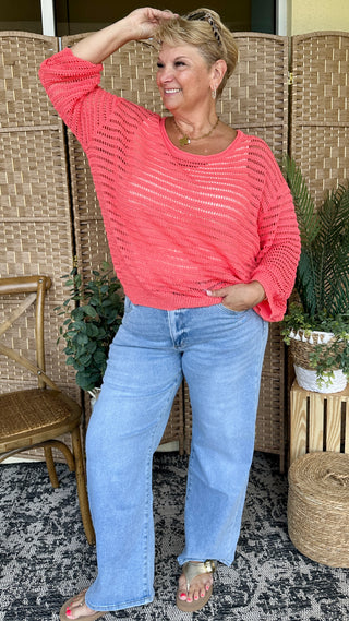 Alternate view of Oh Bouy! CORAL Slouchy Sweater Top
