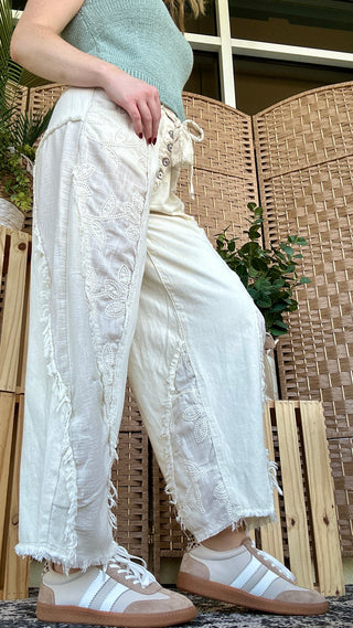 Alternate view of POL Ivory Lace Wanderer Gypsy Fit Pants
