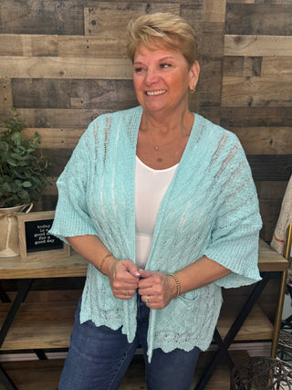 POL ELECTRIC BLUE Crochet Open Front Cardigan