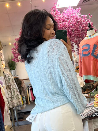 Alternate view of POL POWDER BLUE Twisted Weave Long Slv Sweater Top
