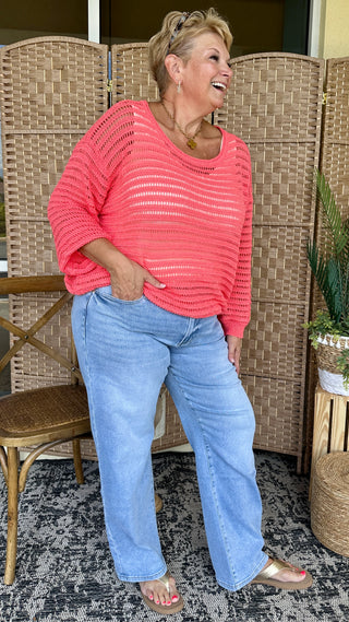 Alternate view of Oh Bouy! CORAL Slouchy Sweater Top
