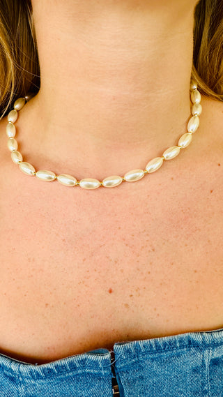 Rice Pearl & Gold Bead Magnetic Necklace
