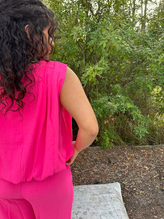 Alternate view of Oddi HOT PINK Sleeveless Top and Wide Leg Pant Set
