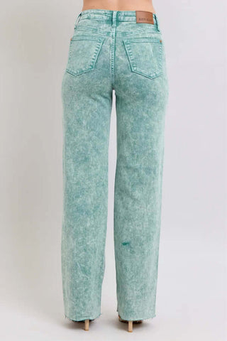 Judy Blue Sea Green Acid Wash High Waist Dad Jeans on FINAL SALE - Stylish, vintage-inspired denim for a trendy look.