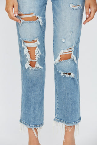MICA T3014 Jean Med Wash High Rise Straight Leg Distressed