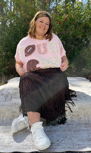 Pink Football TOUCHDOWN Patch Oversized Shirt Peach Love