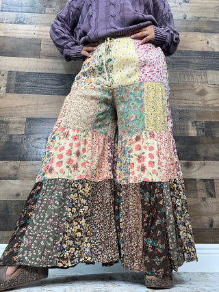 Young Threads Patchwork Tiered Wideleg Pants