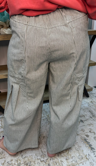 Fantastic Fawn Dark Green Stripe Wide Leg Pocket Pants