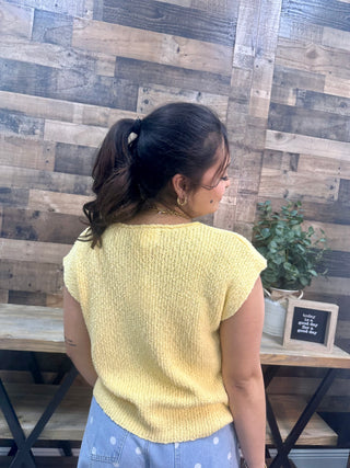 Alternate view of In Feb Mellow Yellow Relaxed Slub Knit Split Neck Sweater Top
