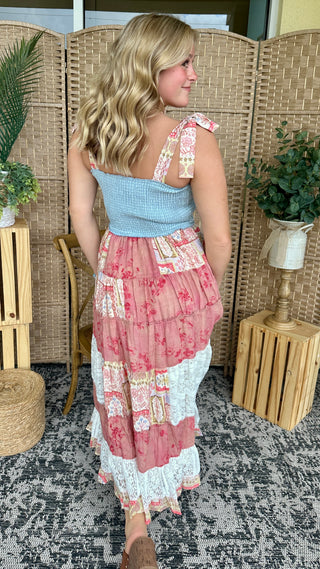 Alternate view of Hello Darlin' Patchwork Tie Shoulder Dress
