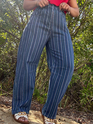 Alternate view of Easel Denim Stripe Barrel Leg Gypsy Fit Pants
