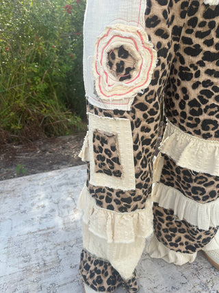 POL Leopard Boho Wide Leg Ruffle Pants