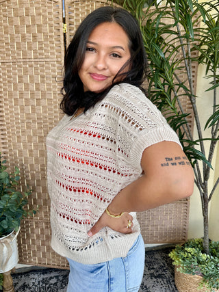 Alternate view of Just a Dream Natural Crochet VNeck Top
