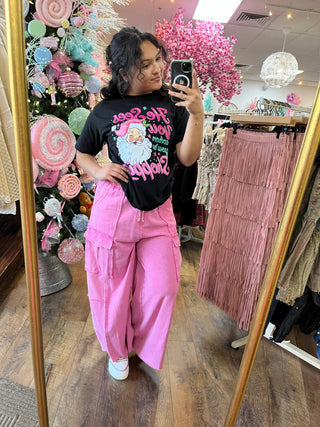 He Sees You When You're Shopping Black Tee Top