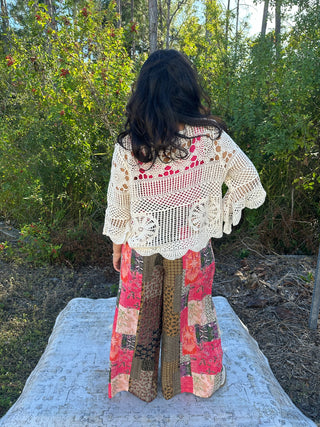 POL Natural Crochet Short Sleeve Top