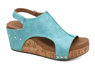 CORKYS Carley Turquoise Teal Wedge with Open-Toe and Braided Straps for Stylish Comfort