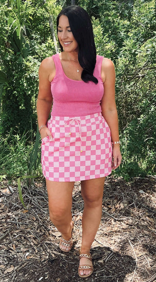 Jess Lea Pink Checkered Skort - Chic Women's Fashion, Versatile and Stylish, Perfect for Any Occasion