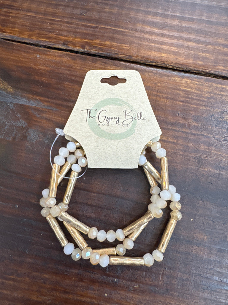 Natural & Gold Tube Bracelet set - The Gypsy Belle Boutique