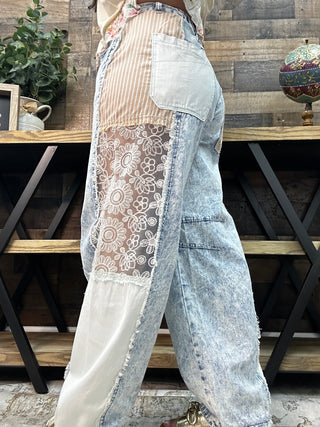 Alternate view of POL Acid Wash Denim, Lace & Stripe Barrel Leg
