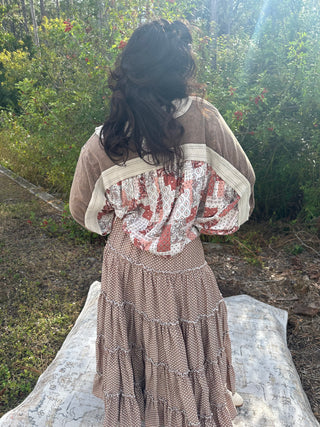 Easel Mocha Polka Dot Tiered Maxi Skirt