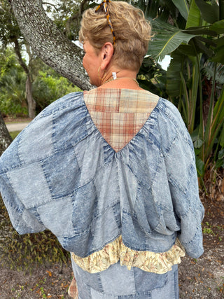 Alternate view of I'm the Problem Patchwork Ruffle Top
