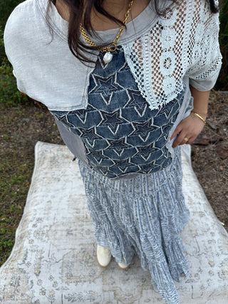 BlueVelvet Denim Patchwork Star Top Oversized