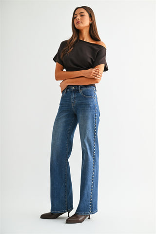 Mica Rodeo Studded Wide Leg Jeans
