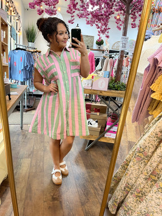 Alternate view of Strawberry Mint Striped Picnic Dress

