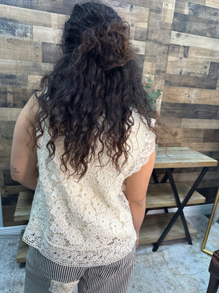 Alternate view of Like Love Cream Lace Crochet Sleeveless Top
