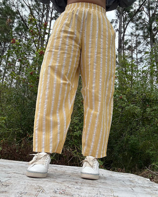 Oddi Yellow Striped Relaxed Fit Cotton Pants