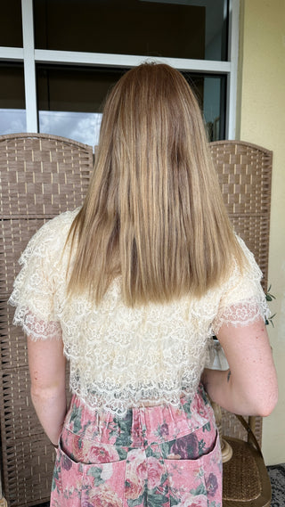 Alternate view of Honeybee Almond Butter Lace Shrug Top
