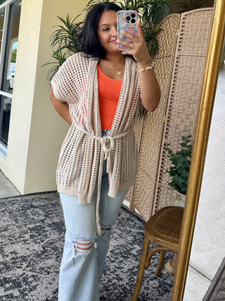 Alternate view of Take It Easy Natural Open Weave Cardigan Top
