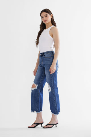 MICA F3048M Jeans 90s Vintage Crop Flare Dark Wash Distressed
