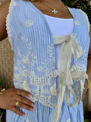 Alternate view of Walk in the Park Blue Embroidered Skirt Set
