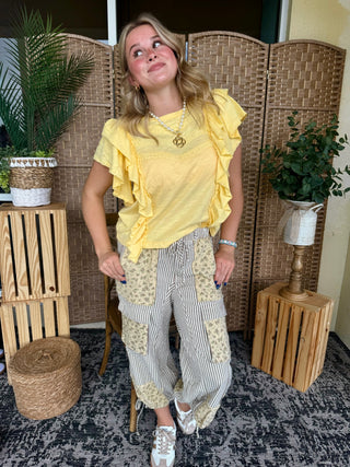 Alternate view of Dust in the Wind Banana Ruffle Sleeve Top
