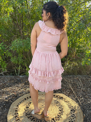 Alternate view of Easel PINK Striped Sleeveless Ruffle Dress
