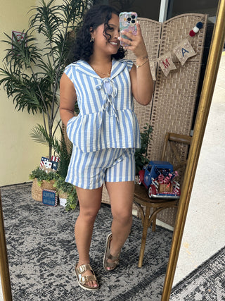 Alternate view of Blue Stripe Cotton Gauze Top
