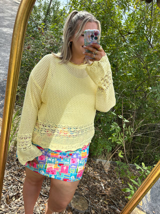Alternate view of Cozy Co BUTTER YELLOW Open Knit Scallop Hem Sweater Top

