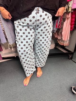 Easel Ocean Blue Dot Gypsy Fit Pants
