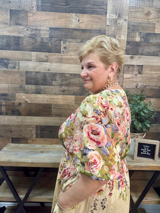 Alternate view of Oddi Spring Garden Floral Puff Slv Midi Dress
