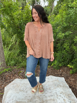 Easel Top Short Slv Texture Rib Oversize (2 COLORS)