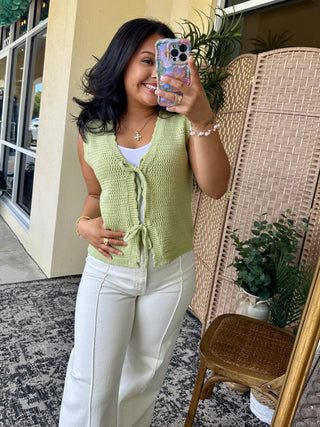 Alternate view of Green Apple Tie Front Cardigan Vest Top
