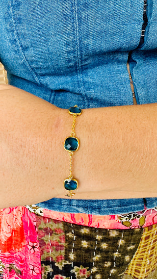 Blue Crystal & Gold Magnetic Bracelet
