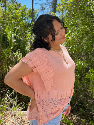 Alternate view of Salmon Pink Crochet Happy Day Top
