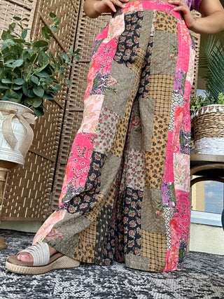 Alternate view of POL Pink Patchwork Boho Pants w/ Contrast Thread
