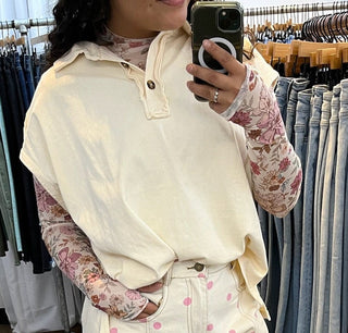 Peach Love Ecru Mineral Wash Sleeveless Top