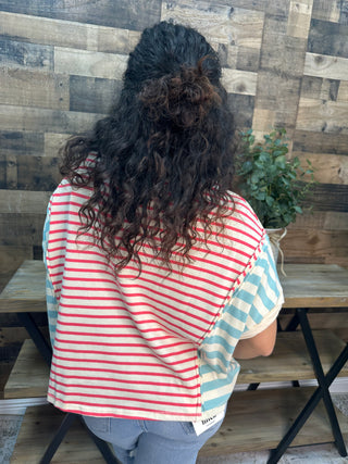 Alternate view of Peach Love Coral & Mint Stripe Color Block Top
