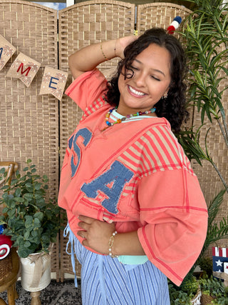 Alternate view of Easel Coral USA Terry Top Oversized
